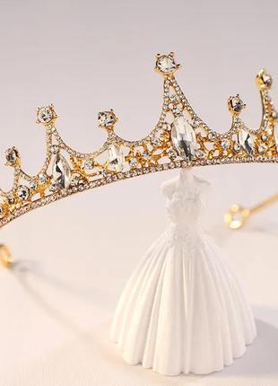 Корона принцеси дісней золотиста з білими кристалами