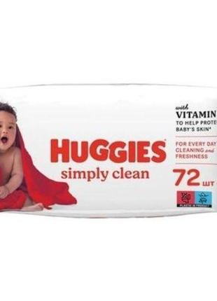 Bологі серветки huggies simply clean 72 шт.1 фото