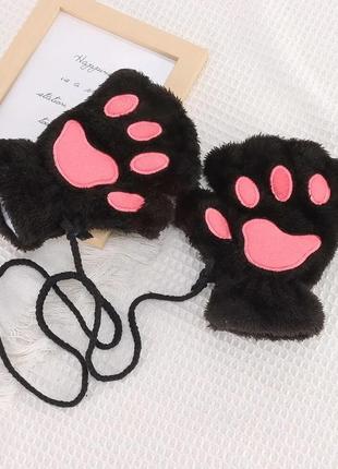 Набір: котячі обідок вушка рукавиці чорні, карнавальний костюм, ошатний кіт, аніме, косплей4 фото