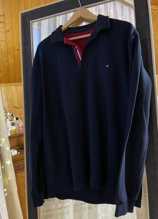 Мужская кофта с воротником темно синего цвета,теплая в размере xxl 100% хлопковая. свитер4 фото
