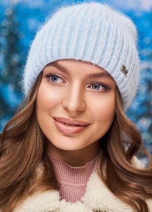 Жіноча пухнаста тепла шапка, вінтаж, голуба