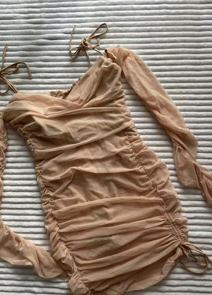 Платье винтажная корсет сетка, бежевая, oh polly3 фото