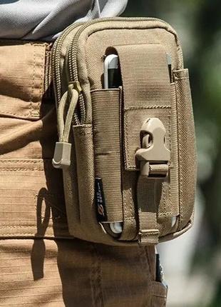 Тактическая сумка - подсумок для телефона, система molle органайзер тактический из кордуры. er-248 цвет: койот6 фото