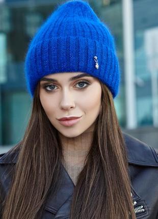 Женская теплая шапка, аманда, цвет электрик