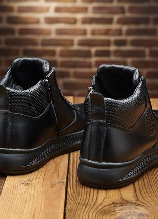 Стильные черные зимние мужские ботинки/хайтопы с мехом кожаные/кожа-мужская обувь на зиму5 фото