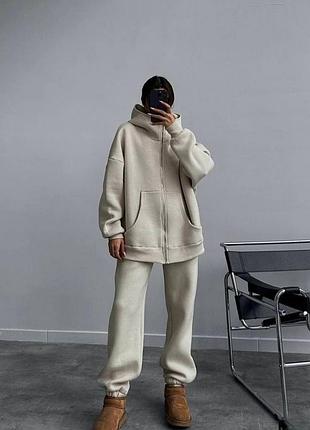 Теплий оверсайз oversize спортивний костюм на флісі зіп-худі зіпка і джогери
