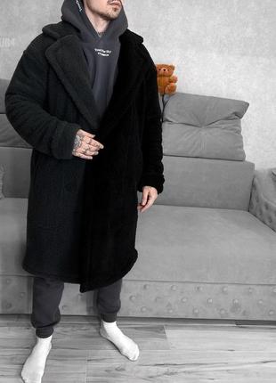 Пальто утепленное оверсайз черно-серое5 фото