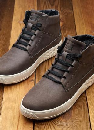 Стильные коричневые зимние мужские ботинки/полуботинки с мехом кожаные/кожа-мужская обувь3 фото