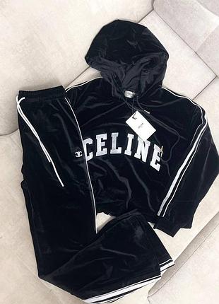 Велюровий костюм двійка з вишитим лого celine