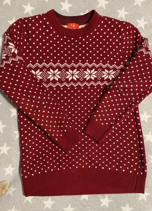 Светр новорічний зимовий червоний staff