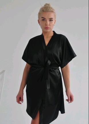 Атласный халат шелк армани женский халат черный халат