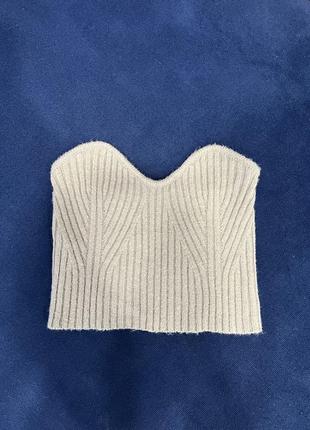 Вязаный кроп топ без бретелей корсет серый теплый h&m zara s xs