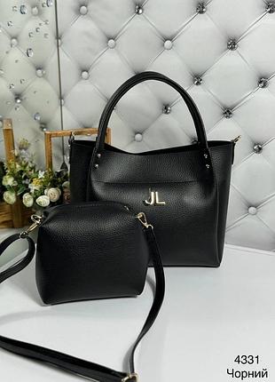 Женская черная сумка 2 в 1: сумочка и клатч черный эко-кожа, а4