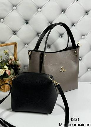 Женская коричневая сумка 2 в 1: сумочка и клатч черный эко-кожа, а4