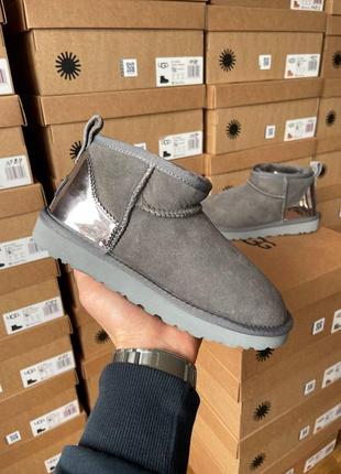 Угги ugg ultra mini grey lacquer6 фото