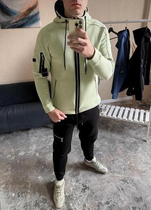 Теплый мужской спортивный костюм на флисе rapid толстовка + штаны мятный