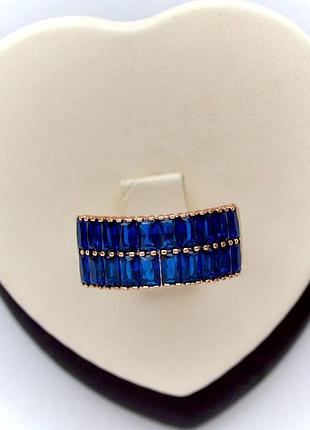 Позолочена каблучка кільце сині камені медичне золото подарунок позолоченное кольцо синие камни медзолото подарок