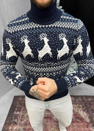 Новорічний светр в'язаний deer dark sea вт4665