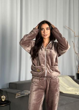 Костюм домашний кофта на молнии с капюшоном рукава и низ на резинке карманы штаны свободные на резинке с карманами ткань махра двусторонняя турция