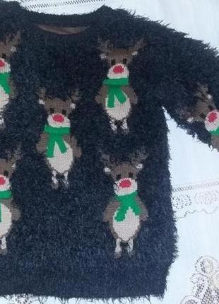 Тёплый пушистый свитерок с оленями «morrisons nutmeg» англия на 6-7 лет