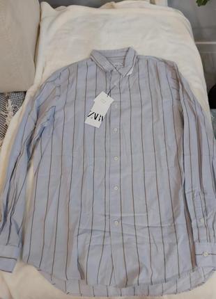 Сорочка в смужку, zara, розмір l, тканина єгипет1 фото