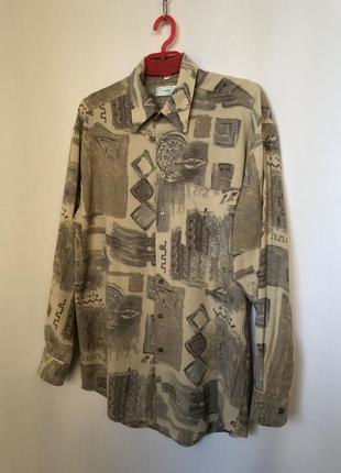 Винтаж рубашка бежево-серая винтажный орнамент структурная ткань очень приятная...