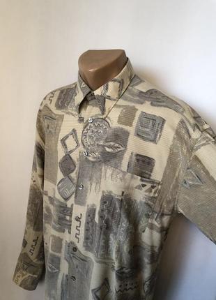 Винтаж рубашка бежево-серая винтажный орнамент структурная ткань очень приятная...