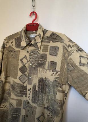 Винтаж рубашка бежево-серая винтажный орнамент структурная ткань очень приятная...