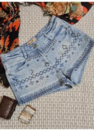 Джинсові шорти premium denim/з вишивкою/стрази