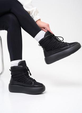Теплые черные ботинки луноходы с мембраной2 фото
