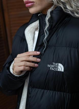 Куртка зимняя женская двухсторонняя the north face на овчине до -25°с черная пуховик зимний на меху норт фейс7 фото