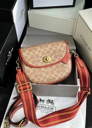 Сумка кроссбоди coach willow medium signature canvas saddle bag