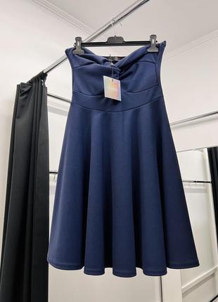 Вечернее праздничное темно-синее платье бюстье открытые плечи missguided1 фото
