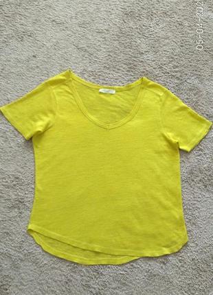 Желтая футболка  zara 100% лен р.s1 фото