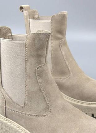 Бежевые челси замшевые зимняя женская обувь на меху cosmo shoes new chelsea latte