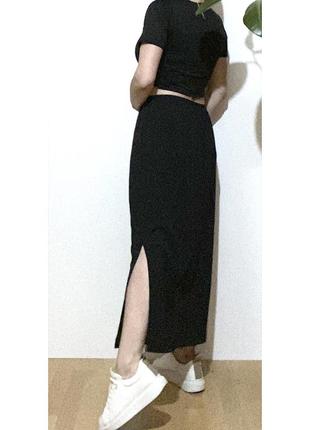 L-xl спідниця довга на резинці чорна базова класична юбка розріз