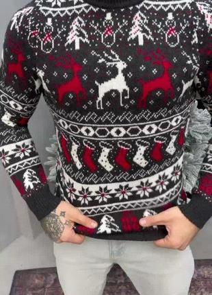 Новогодний свитер вязаный  deer темно-серый вт46375 фото