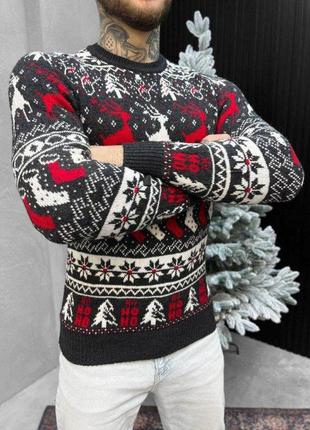 Новогодний свитер вязаный  deer темно-серый вт46373 фото