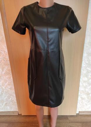 Черное кожаное платье экокожа3 фото