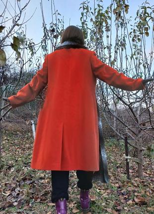 Пальто шерсть кашемир оранжевое теплое зимнее пальто 469 фото