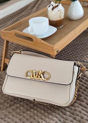 Женская сумка michael kors parker medium logo crossbody bag beige4 фото