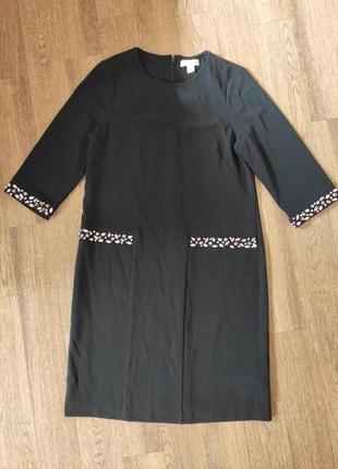 Черное прямое шикарное классическое платье миди с камнями monsoon