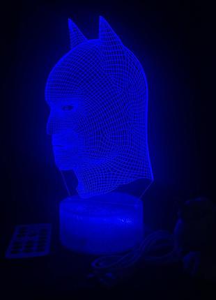 3d лампа голова бетмена, подарунок для фанатів супергероїв, світильник або нічник, 7 кольорів, 4 режими та пульт