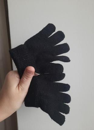 Чорні перчатки рукавички варежки з люрексом2 фото