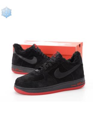 Зимние мужские кроссовки nike air force 1 low winter black fur черного цвета с мехом