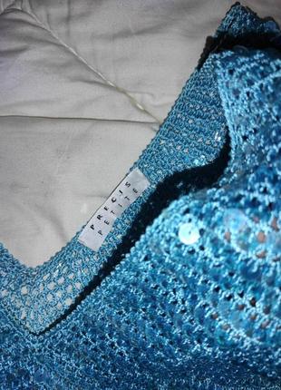Ажурный вязанный крючком топ блуза в пайетках оттенок  аква блу2 фото
