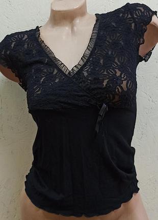 Eldar claudia кофточка блузка женская с кототким рукавом с кружевом черная размер m