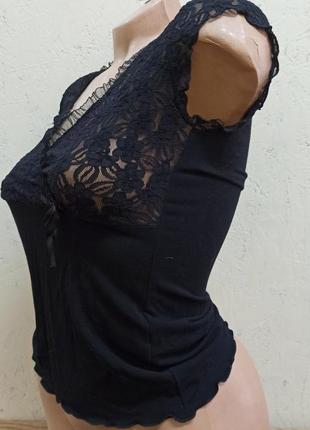 Eldar claudia кофточка блузка женская с кототким рукавом с кружевом черная размер m3 фото