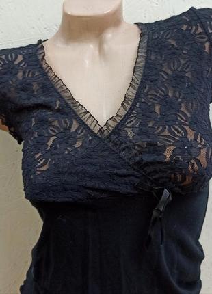 Eldar claudia кофточка блузка женская с кототким рукавом с кружевом черная размер m2 фото