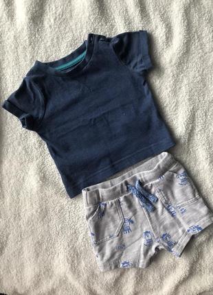 F&f футболка синя 56-62 см та сірі шорти 56-62 см